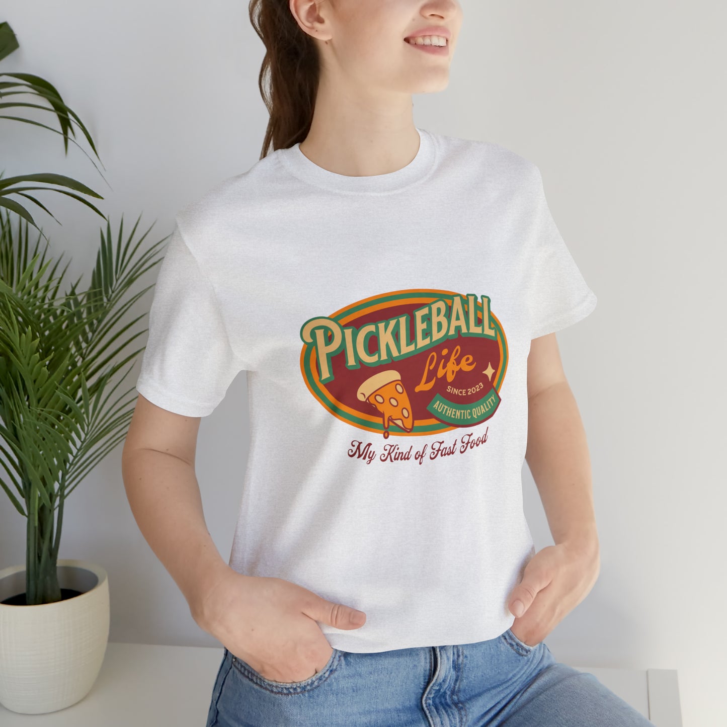 Pickleball: My Kind of Fast Food - Unisex Retro Cotton Tee with Pizza Graphic