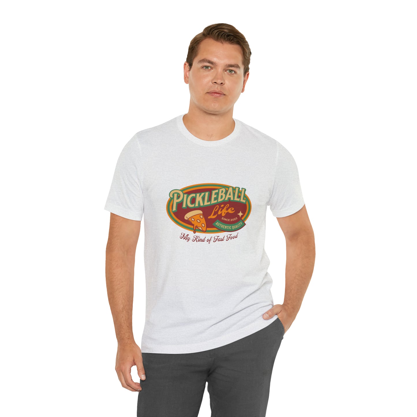 Pickleball: My Kind of Fast Food - Unisex Retro Cotton Tee with Pizza Graphic