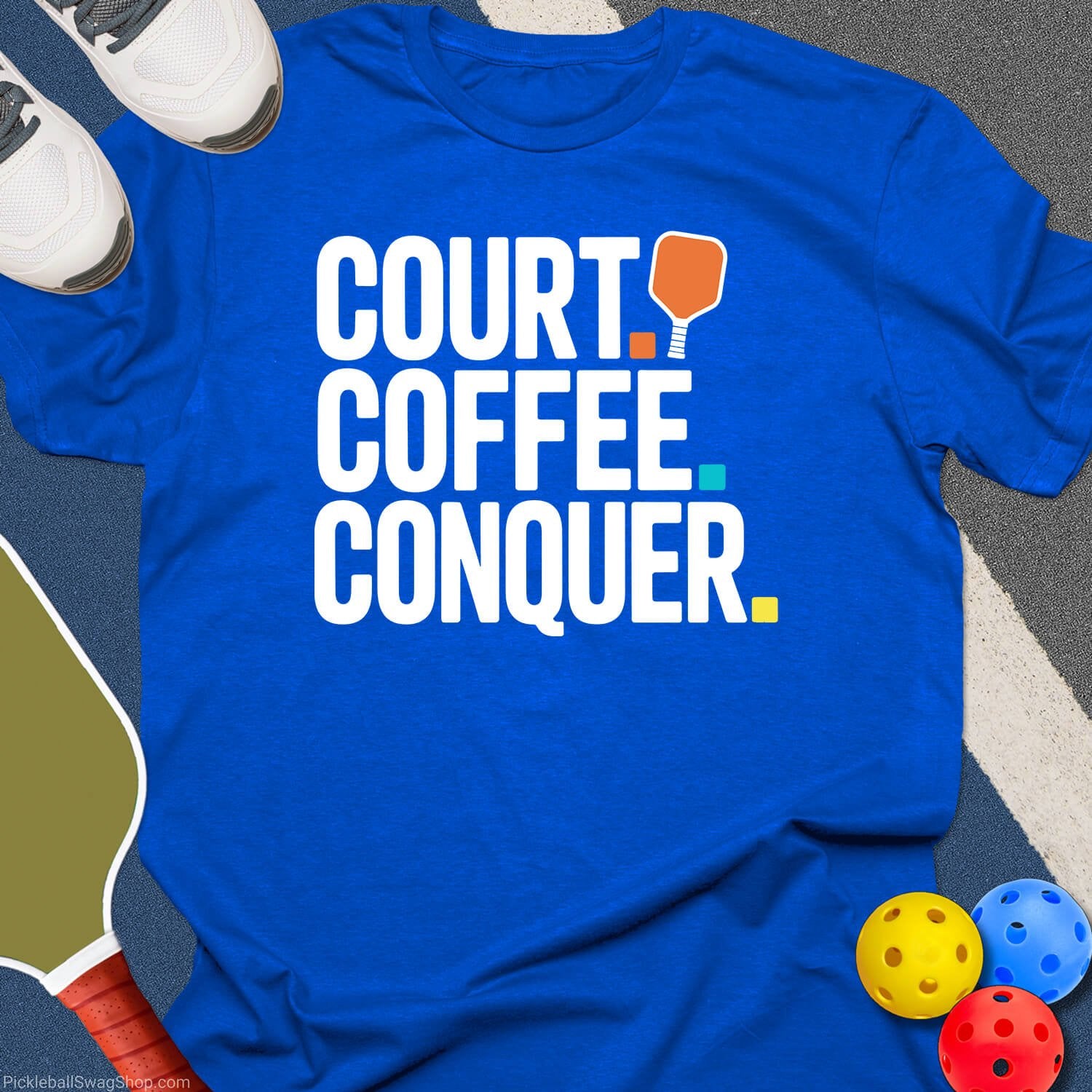 Court Coffee Conquer Pickleball T-Shirt