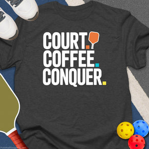 Court Coffee Conquer Pickleball T-Shirt