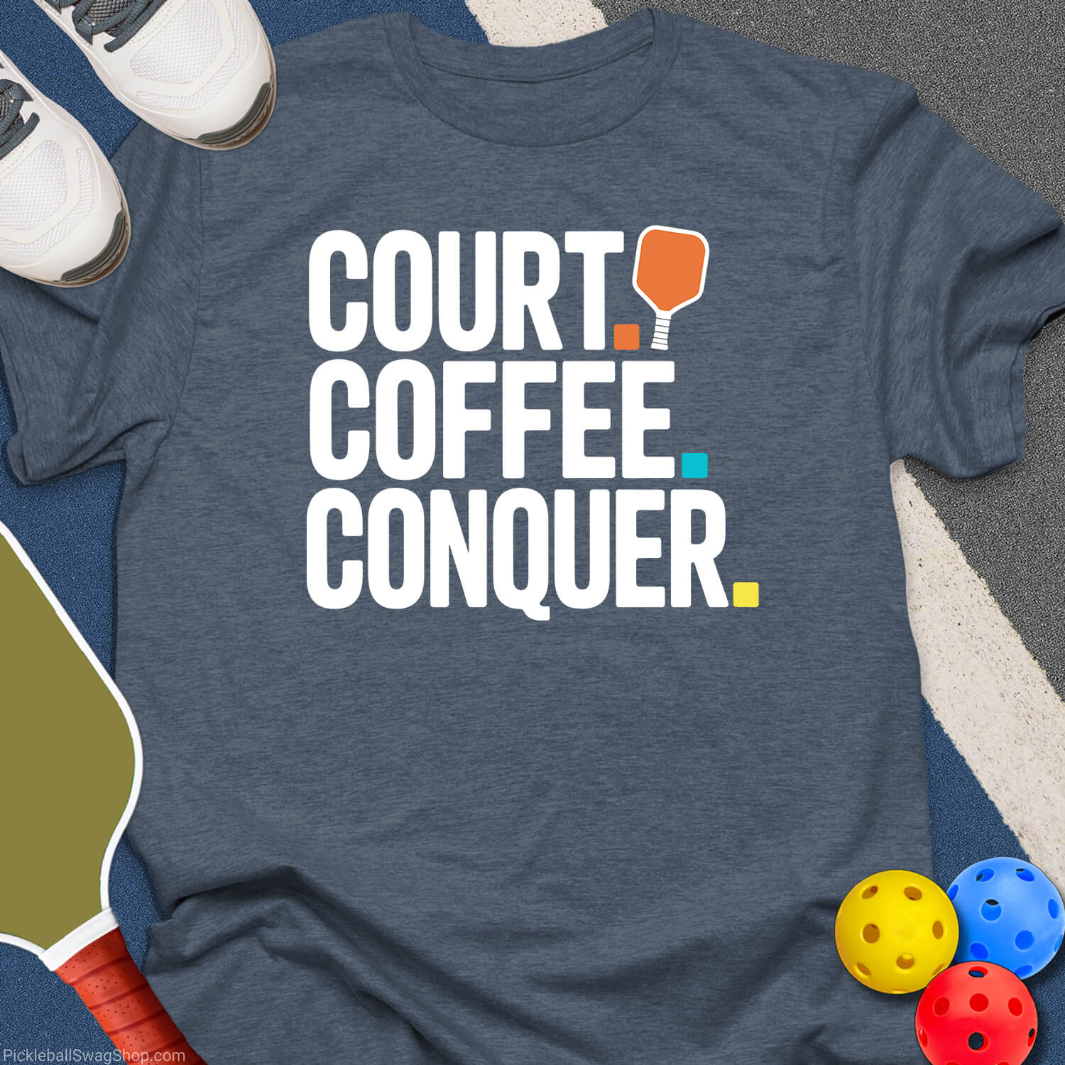 Court Coffee Conquer Pickleball T-Shirt