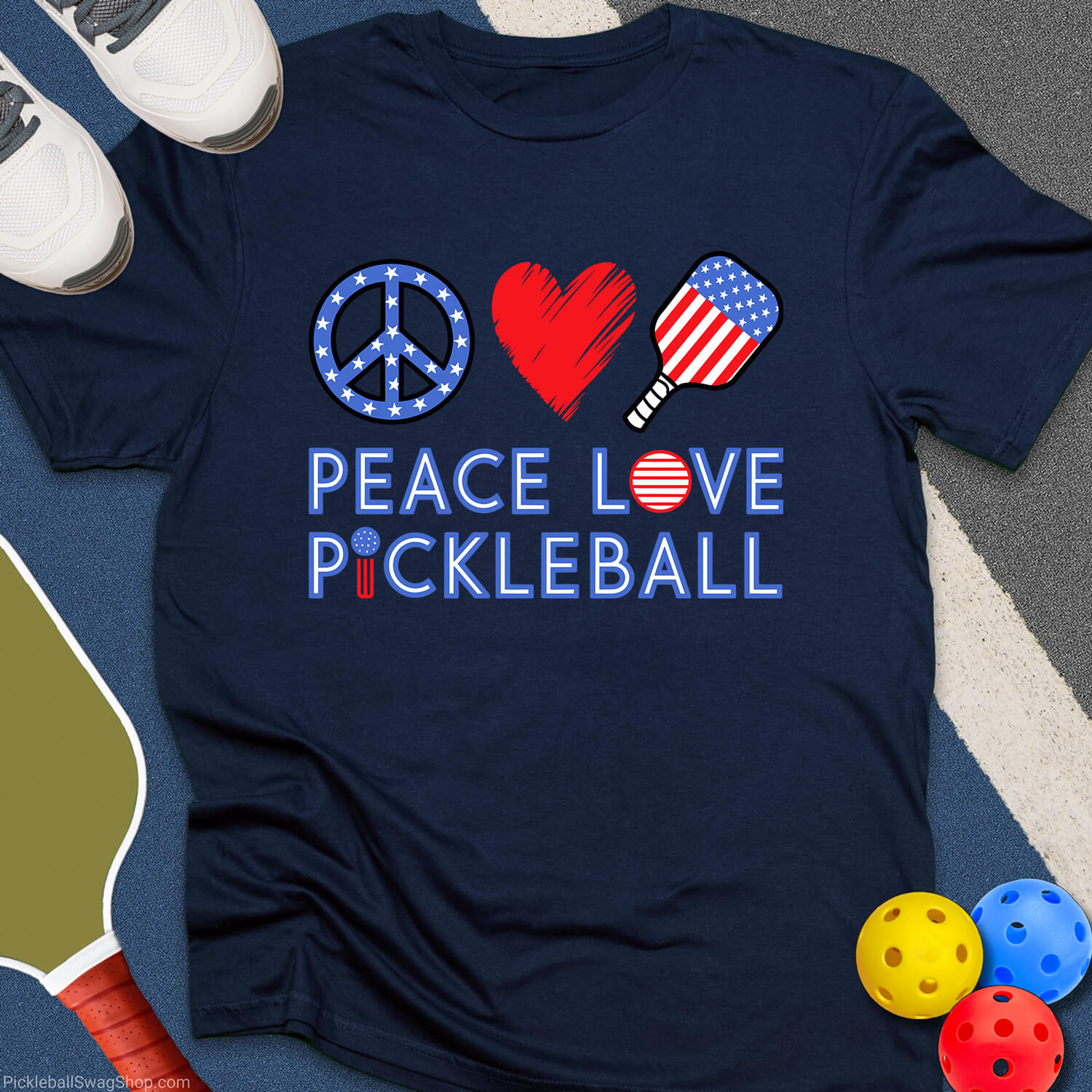 USA Peace Love Pickleball T-Shirt