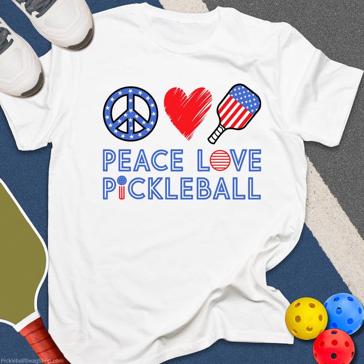 USA Peace Love Pickleball T-Shirt - PickleballSwagShop