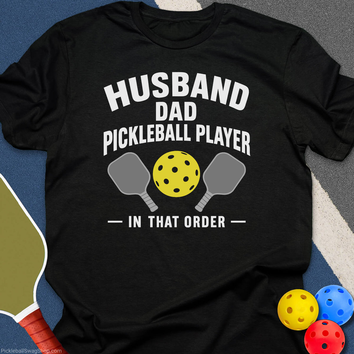 Husband Dad Pickleball Player T-Shirt - Black