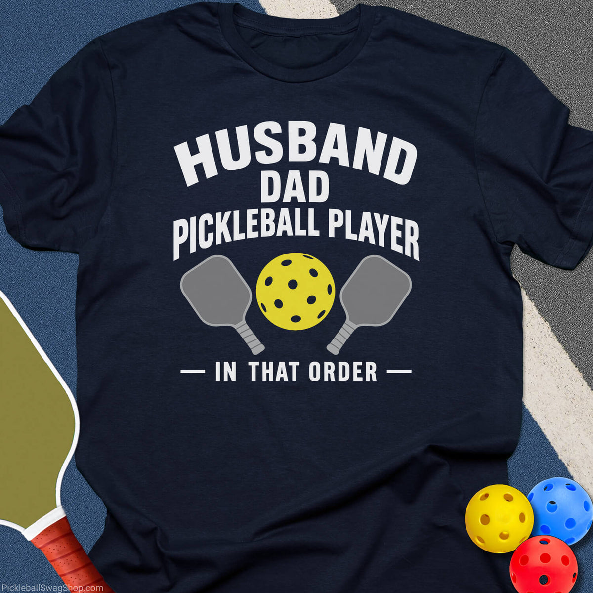 Husband Dad Pickleball Player T-Shirt - Navy