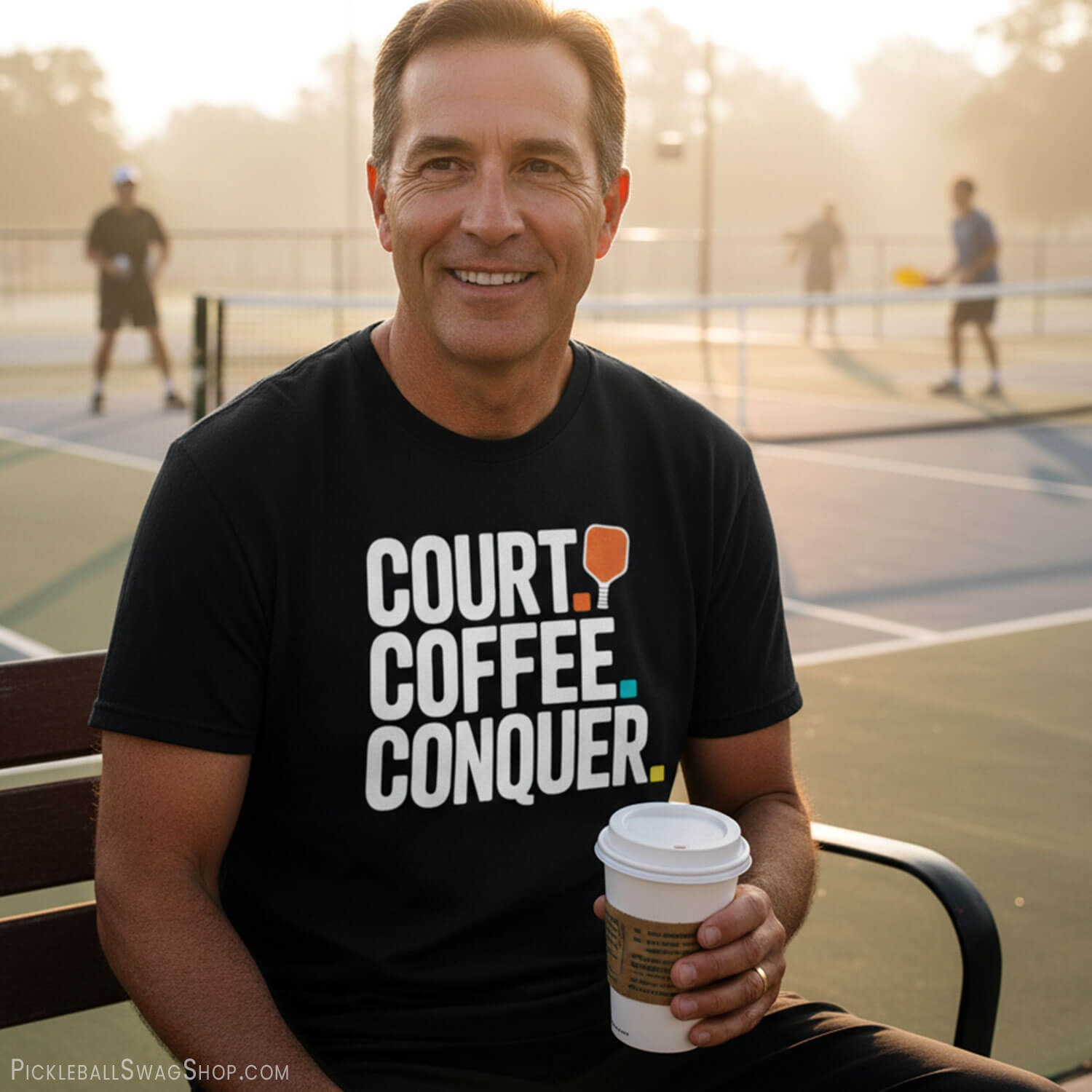 Court Coffee Conquer Pickleball T-Shirt