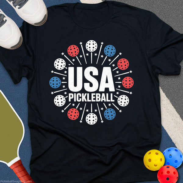 USA Fireworks Pickleball T-Shirt - PickleballSwagShop