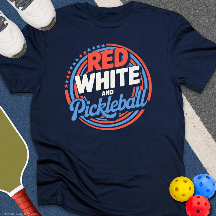 Red, White and Pickleball T-Shirt - PickleballSwagShop